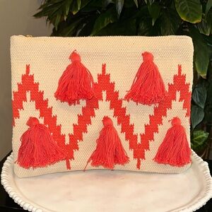 Mud Pie Red and Cream Zigzag Clutch